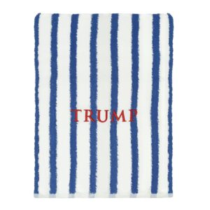 Blue and White Striped Beach Towel Red Trump logo