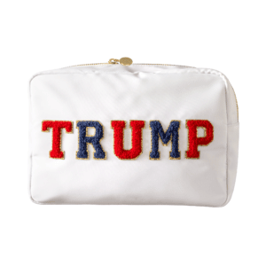 Large Chenille Pouch - White with red & blue letters