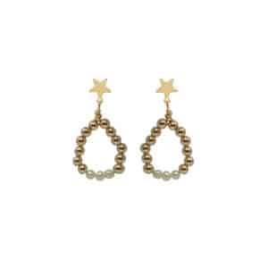 Gold Star Pearl Beaded Hoop Earrings
