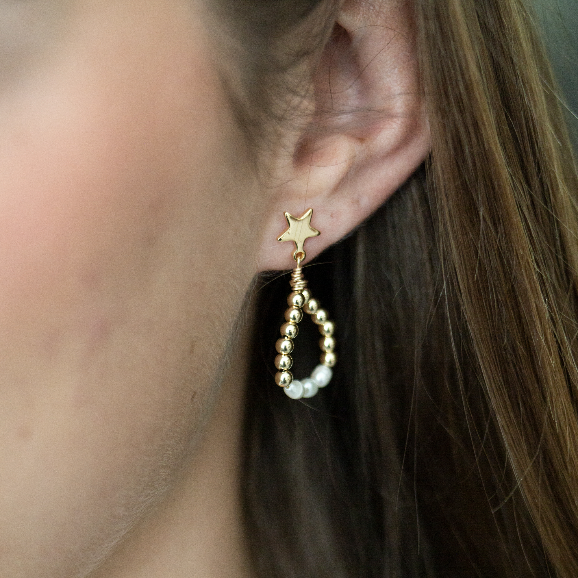 gold star pearl beaded hoops gold star pearl beaded hoops