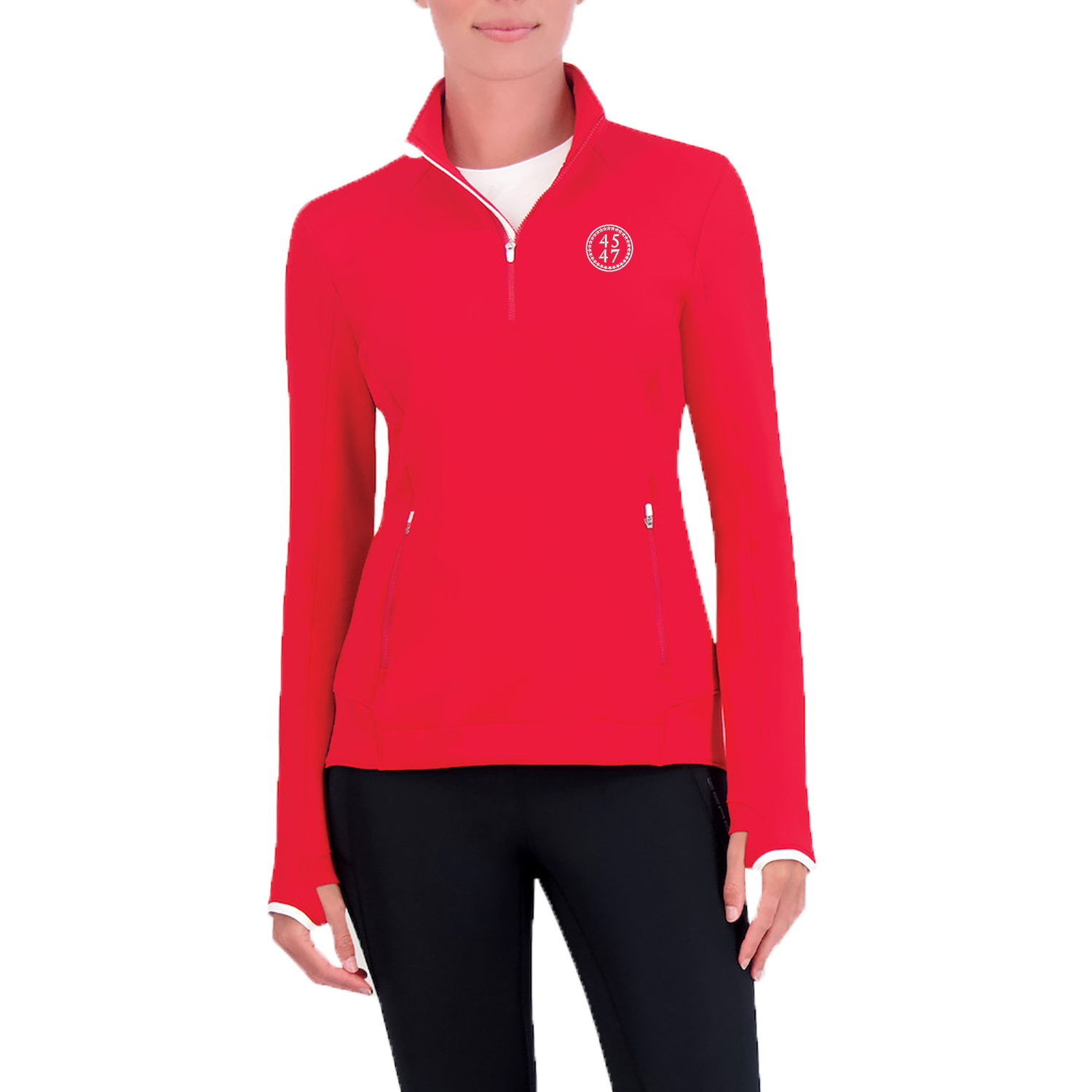 L1022L BRIGHT RED ladies red 1/4 zip