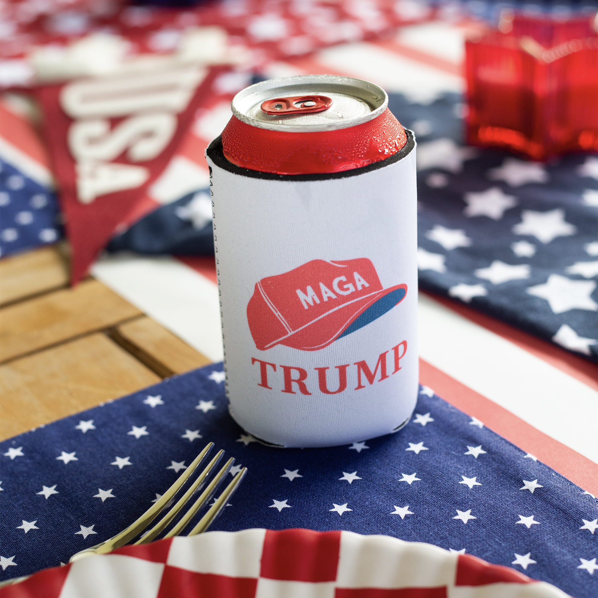 MAGA Trump Koozie Set of 2 in the Color White MAGA Trump Koozie Set of 2 in the Color White