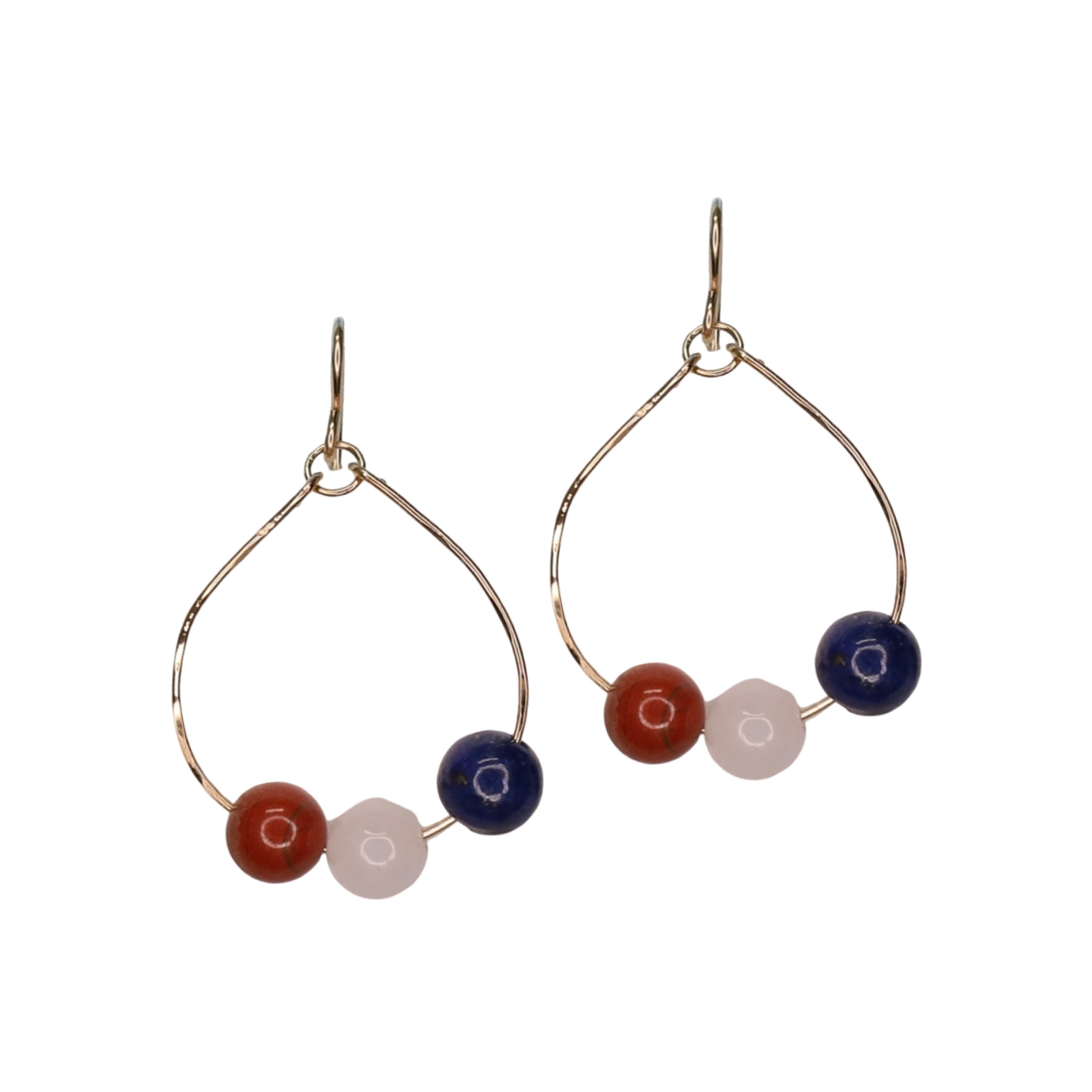 USA Gemstone Hammered Hoop Earrings gold