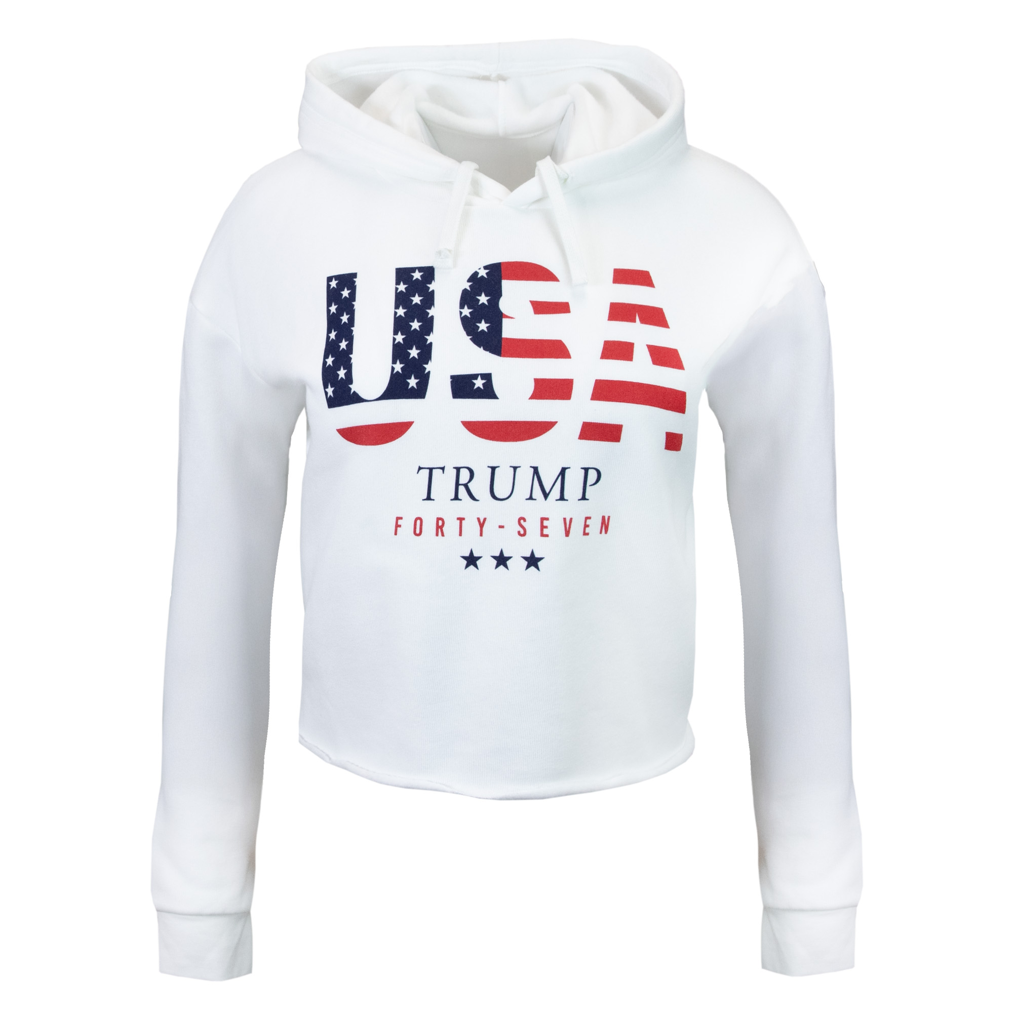 Ladies Crop USA_Flag Hoodie white